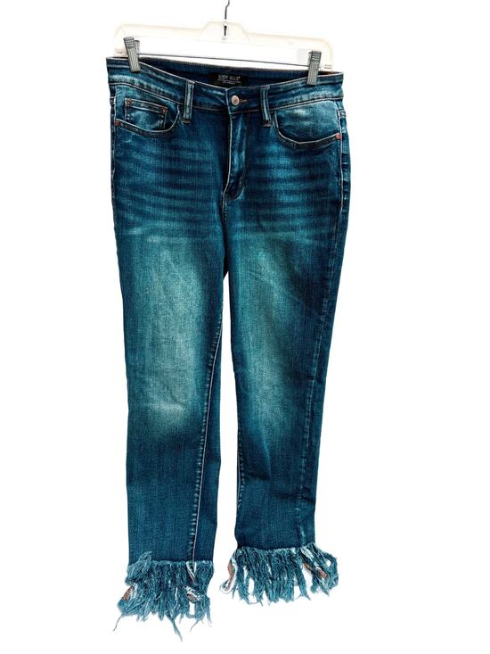 Judy Blue Denim - Judy Blue relaxed fit blue jeans with fringe bottom